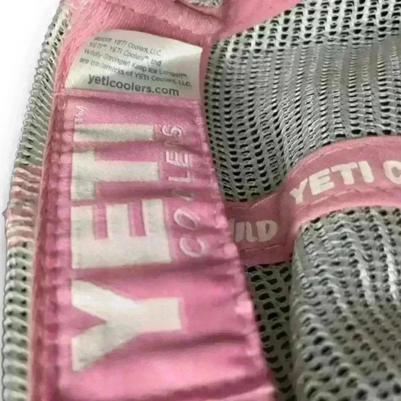 Pink Yeti Coolers Mesh‎ Trucker Snapback Hat Adjustable Distressed White Logo - Picture 2 of 9